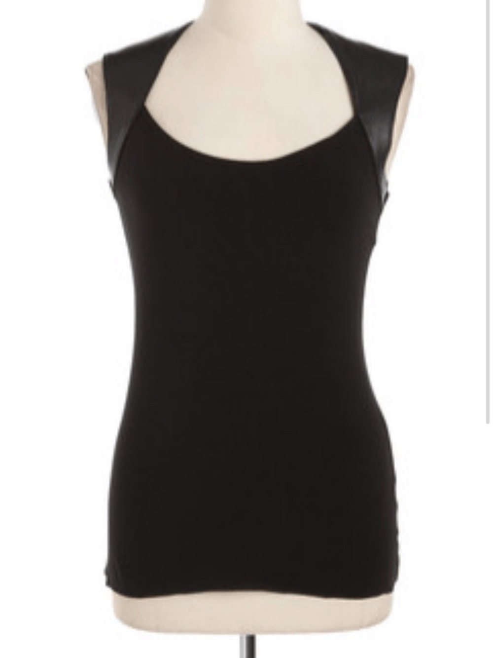 Bailey 44 Black Tank with Faux Leather Shoulder Panels